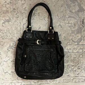 Elliott Lucca black leather woven large shoulder bag
